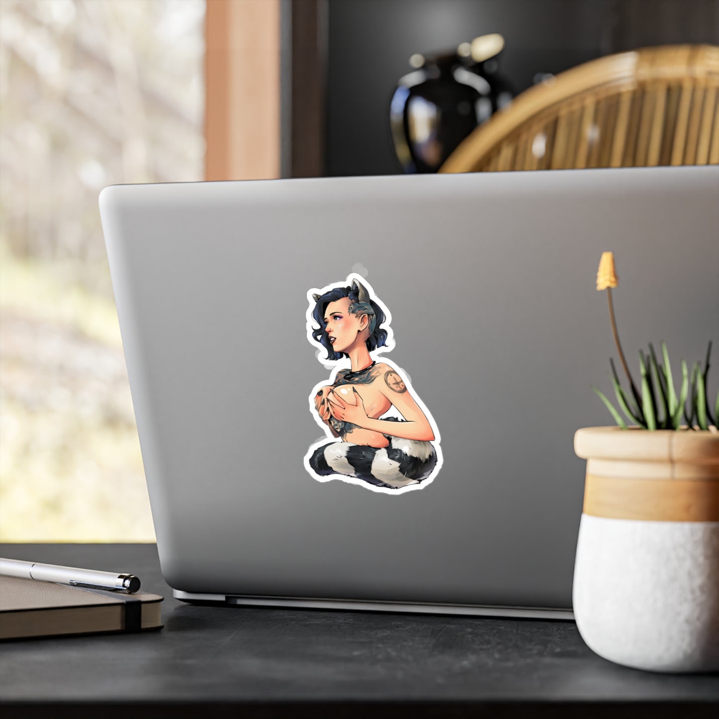 Kiss-Cut Vinyl Decal — Cute Punk Raccoon-Girl Illustration Sticker