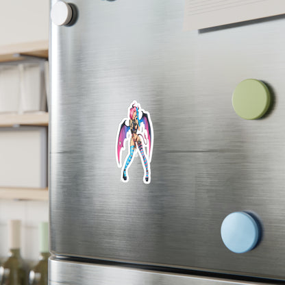 Succubus Anime Girl Kiss-Cut Vinyl Sticker — Pink & Blue Goth Pin-Up Decal
