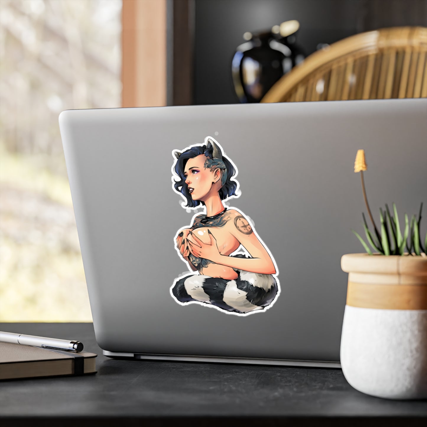 Kiss-Cut Vinyl Decal — Cute Punk Raccoon-Girl Illustration Sticker