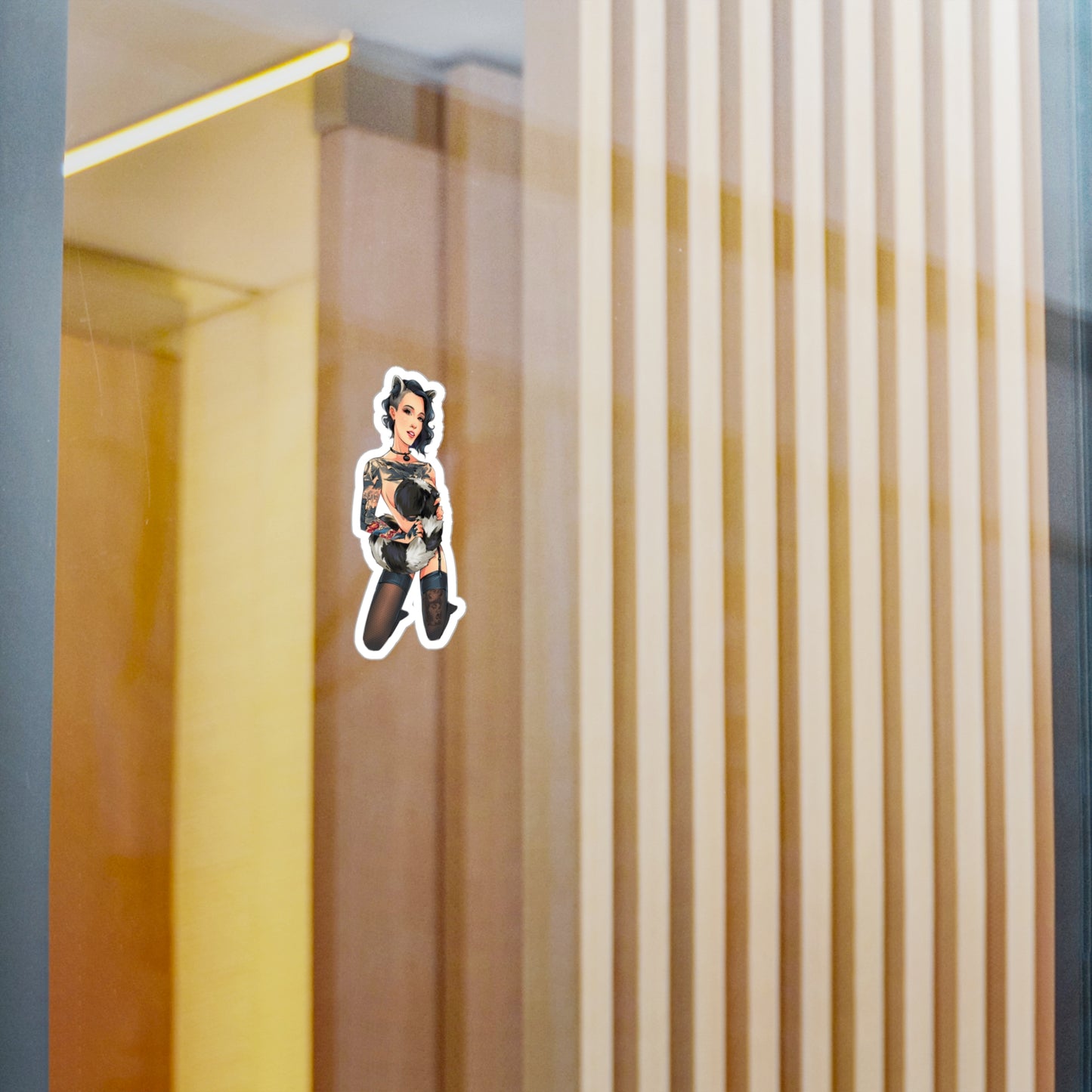 Pin-Up Raccoon Kiss-Cut Vinyl Sticker — Tattooed Femme Fatale Decal