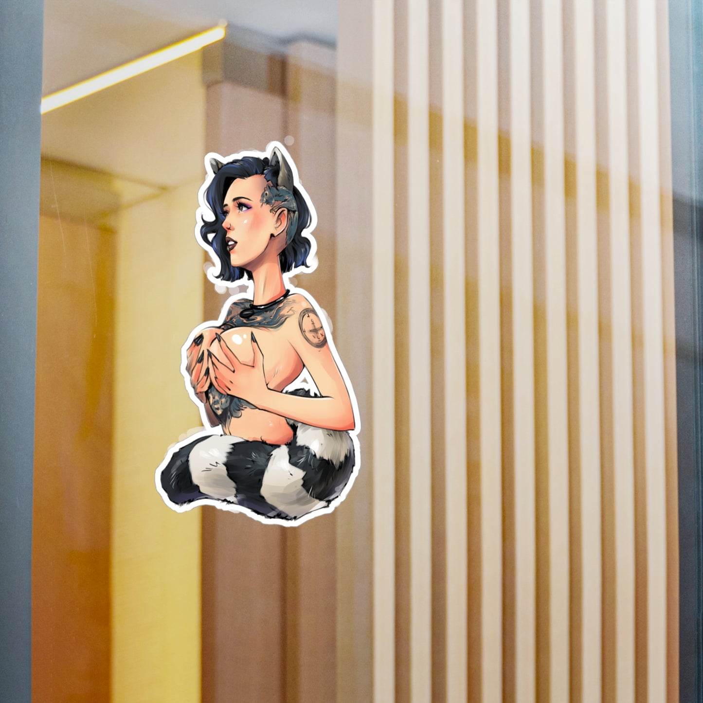 Kiss-Cut Vinyl Decal — Cute Punk Raccoon-Girl Illustration Sticker