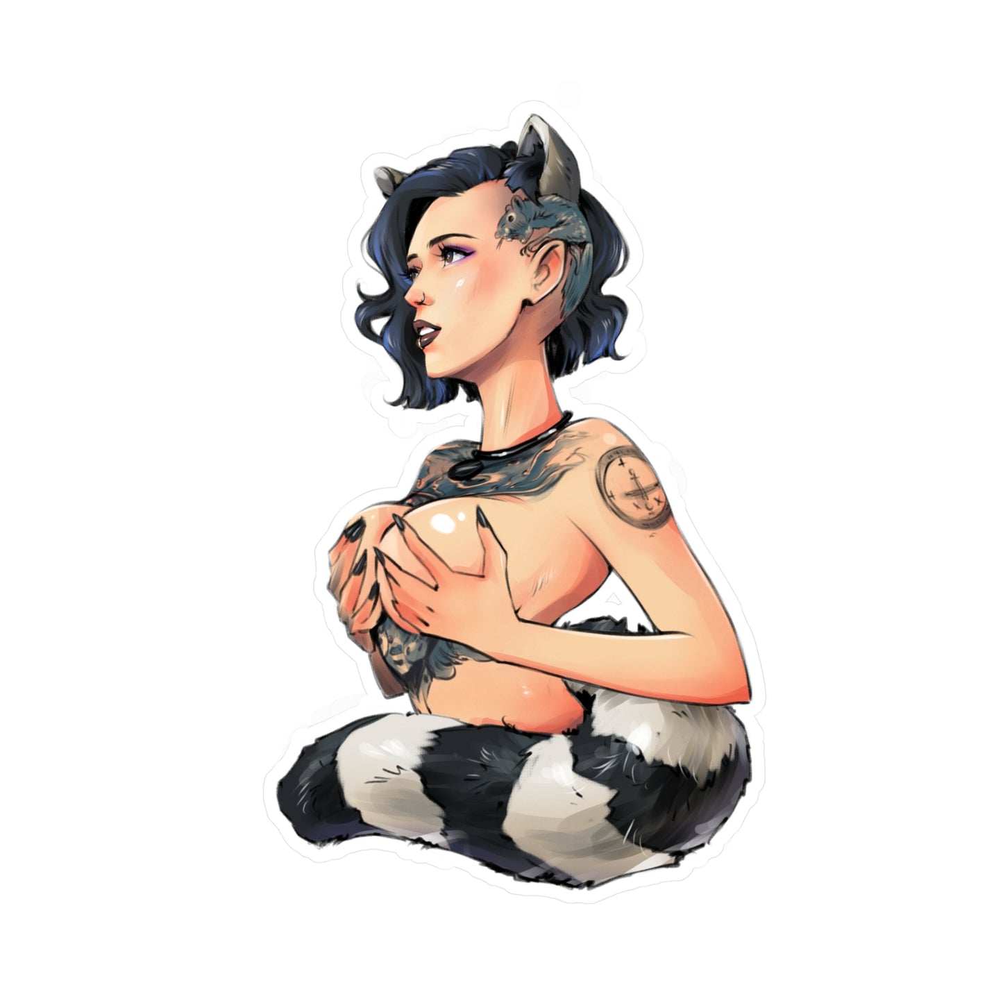 Kiss-Cut Vinyl Decal — Cute Punk Raccoon-Girl Illustration Sticker