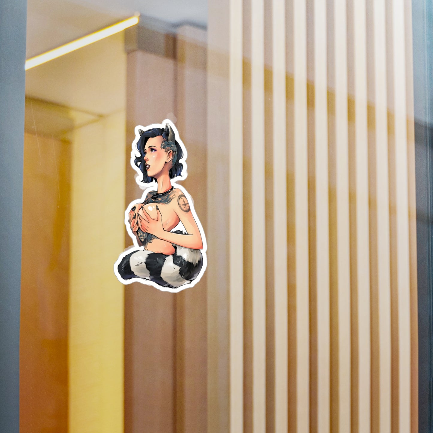 Kiss-Cut Vinyl Decal — Cute Punk Raccoon-Girl Illustration Sticker