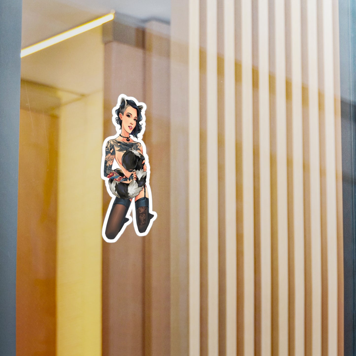 Pin-Up Raccoon Kiss-Cut Vinyl Sticker — Tattooed Femme Fatale Decal