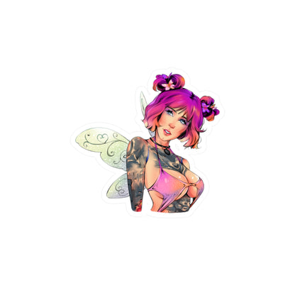 Fairy Pin-Up Kiss-Cut Vinyl Sticker — Pink-Haired Tattooed Fairy Decal