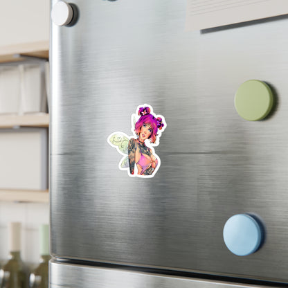 Fairy Pin-Up Kiss-Cut Vinyl Sticker — Pink-Haired Tattooed Fairy Decal