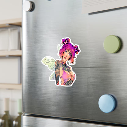 Fairy Pin-Up Kiss-Cut Vinyl Sticker — Pink-Haired Tattooed Fairy Decal