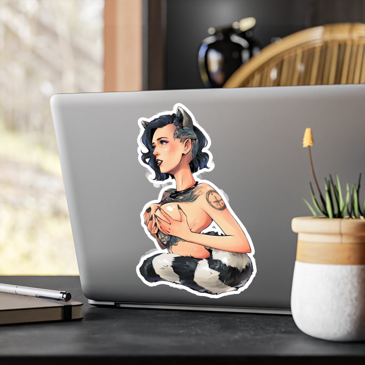 Kiss-Cut Vinyl Decal — Cute Punk Raccoon-Girl Illustration Sticker