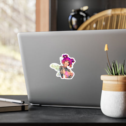Fairy Pin-Up Kiss-Cut Vinyl Sticker — Pink-Haired Tattooed Fairy Decal