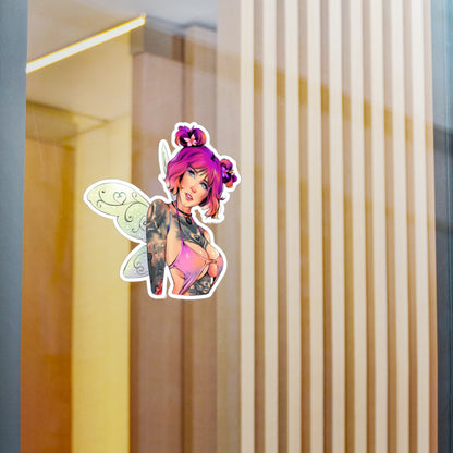 Fairy Pin-Up Kiss-Cut Vinyl Sticker — Pink-Haired Tattooed Fairy Decal