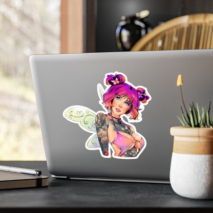 Fairy Pin-Up Kiss-Cut Vinyl Sticker — Pink-Haired Tattooed Fairy Decal