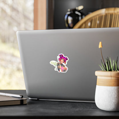 Fairy Pin-Up Kiss-Cut Vinyl Sticker — Pink-Haired Tattooed Fairy Decal