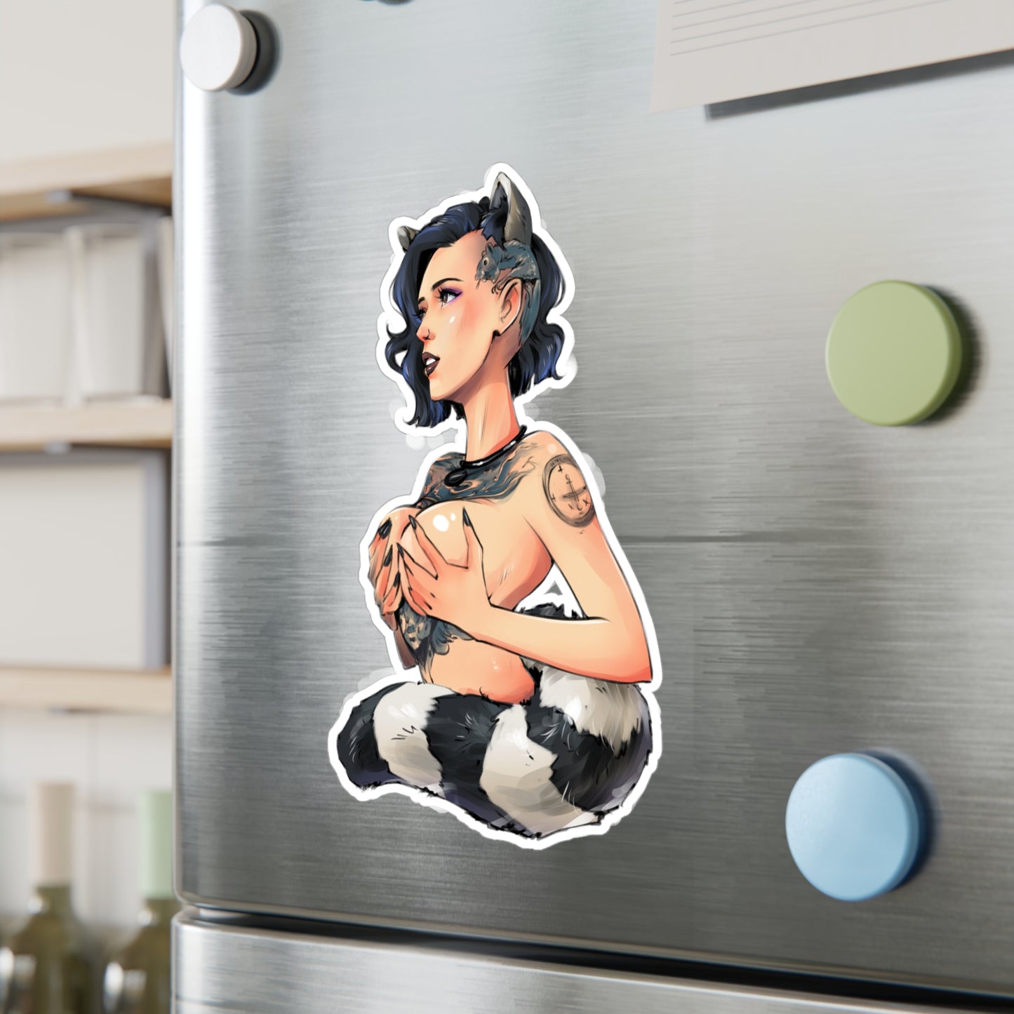 Kiss-Cut Vinyl Decal — Cute Punk Raccoon-Girl Illustration Sticker