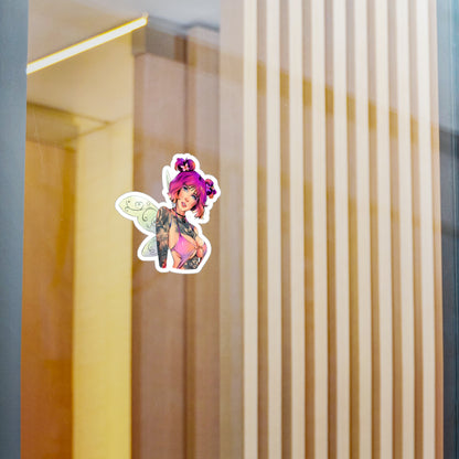 Fairy Pin-Up Kiss-Cut Vinyl Sticker — Pink-Haired Tattooed Fairy Decal