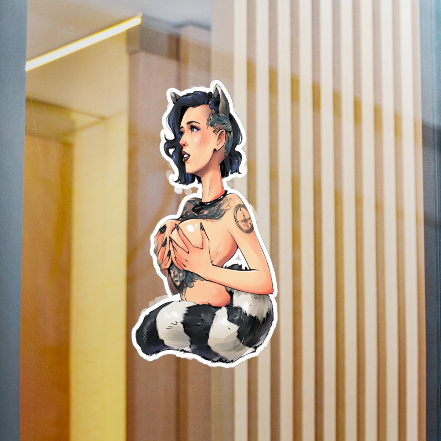 Kiss-Cut Vinyl Decal — Cute Punk Raccoon-Girl Illustration Sticker