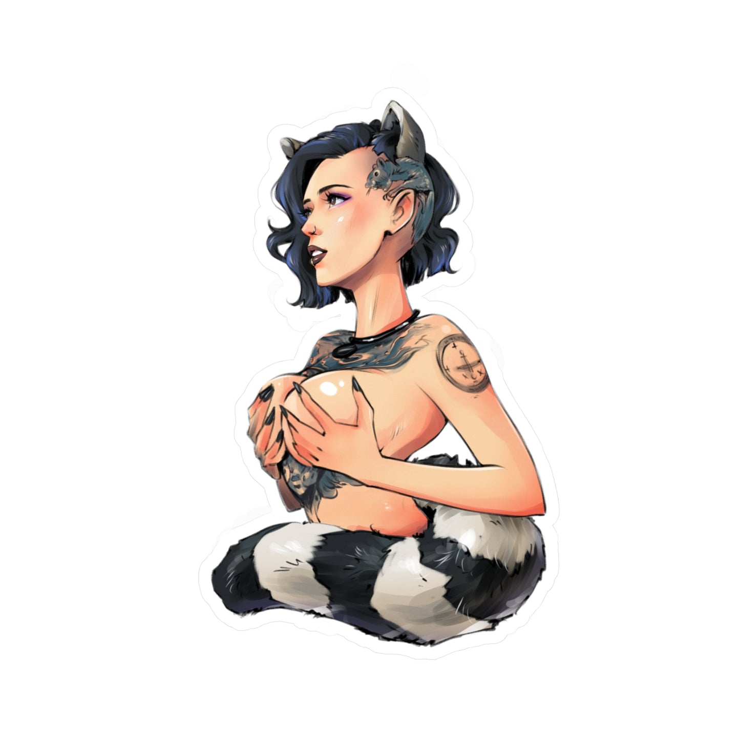 Kiss-Cut Vinyl Decal — Cute Punk Raccoon-Girl Illustration Sticker