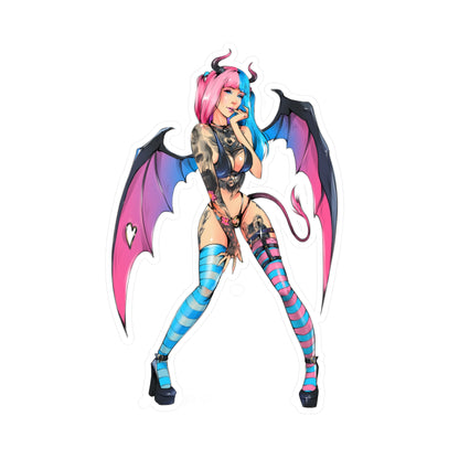 Succubus Anime Girl Kiss-Cut Vinyl Sticker — Pink & Blue Goth Pin-Up Decal
