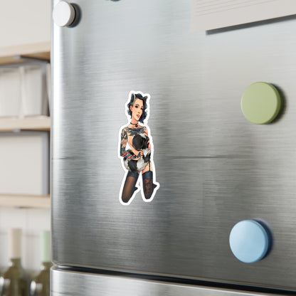 Pin-Up Raccoon Kiss-Cut Vinyl Sticker — Tattooed Femme Fatale Decal