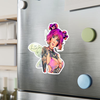 Fairy Pin-Up Kiss-Cut Vinyl Sticker — Pink-Haired Tattooed Fairy Decal