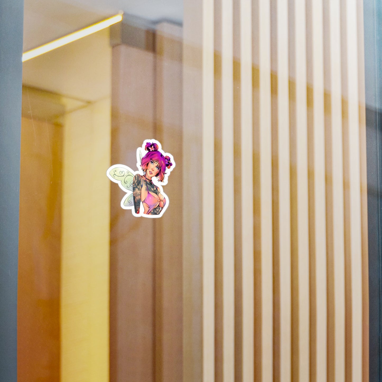 Fairy Pin-Up Kiss-Cut Vinyl Sticker — Pink-Haired Tattooed Fairy Decal
