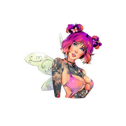 Fairy Pin-Up Kiss-Cut Vinyl Sticker — Pink-Haired Tattooed Fairy Decal