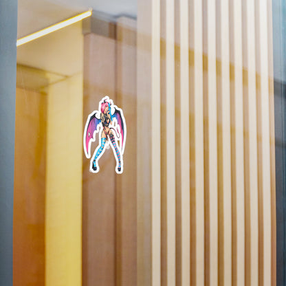 Succubus Anime Girl Kiss-Cut Vinyl Sticker — Pink & Blue Goth Pin-Up Decal