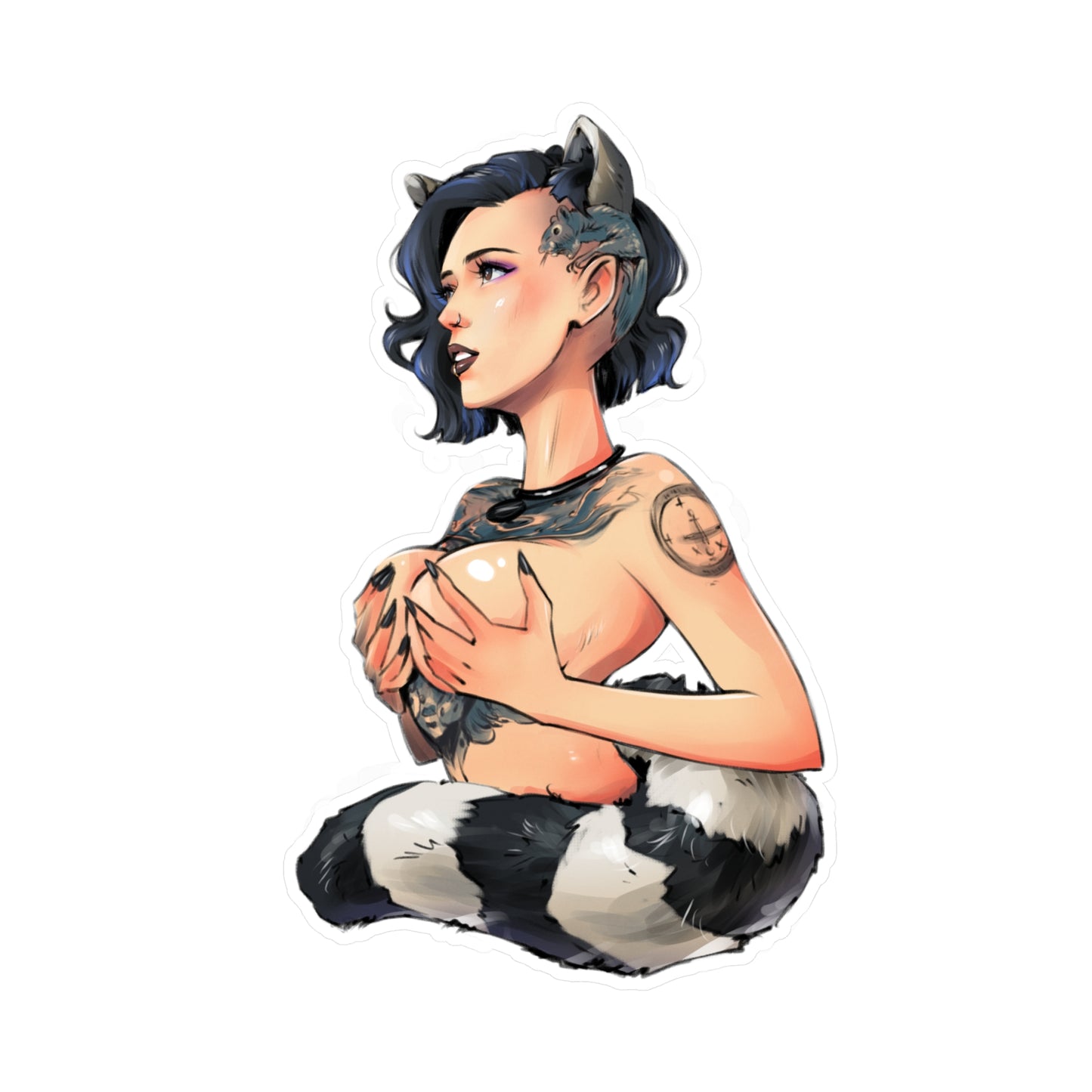 Kiss-Cut Vinyl Decal — Cute Punk Raccoon-Girl Illustration Sticker